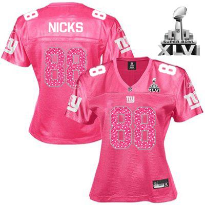 Giants #88 Hakeem Nicks Red Women's Sweetheart Super Bowl XLVI Stitched NFL Jersey - Click Image to Close